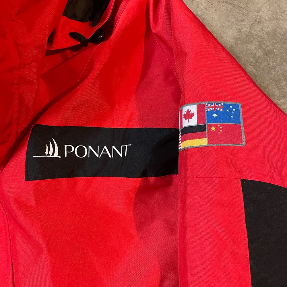 Men Ponant 88 Antarctica Polar Expedition Hooded Hoodie Red Zip Up Jacket - Picture 4 of 6